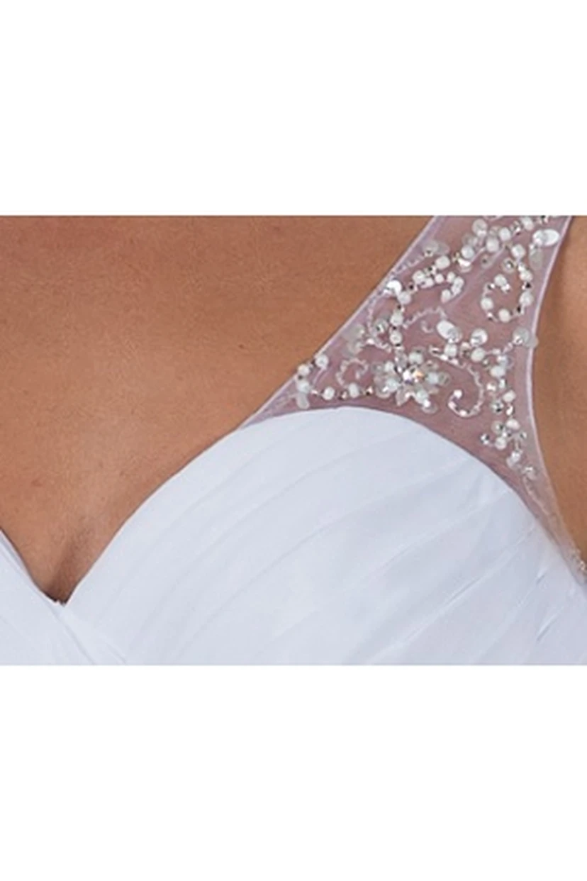 V Neck Pearl Straps A-Line Bridal Gown With Illusion Back view 3