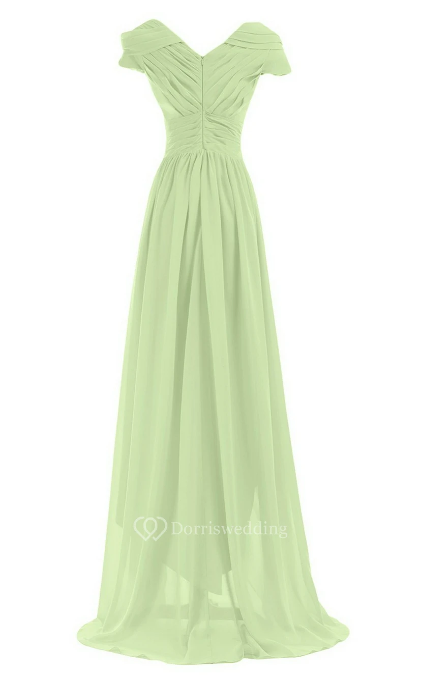 Short-sleeved Highlow Empire Ruched Chiffon Dress view 9