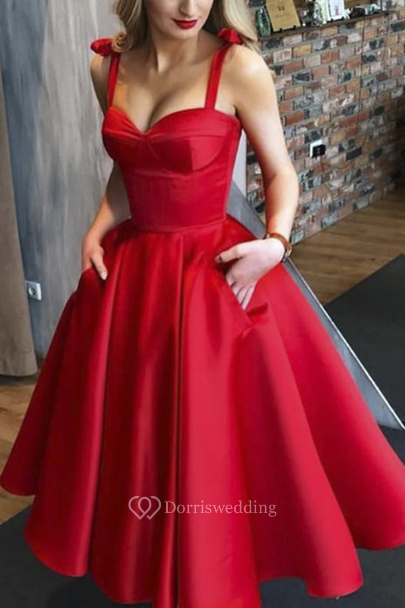 Rotes Vintage-Cocktailkleid aus den 1950er Jahren | Pin-up-Rockabilly-Kleid in Teelänge view 2