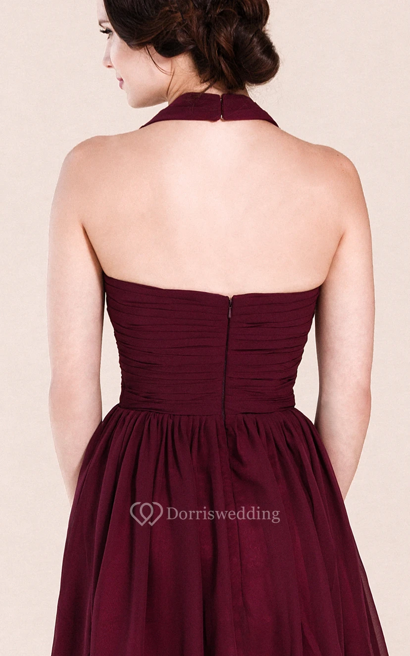 Halter A-line Short Chiffon Dress With Pleats view 3