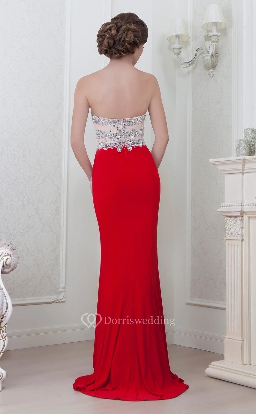 Sheath Long Sweetheart Crystal Sleeveless Jersey Evening Dress view 4