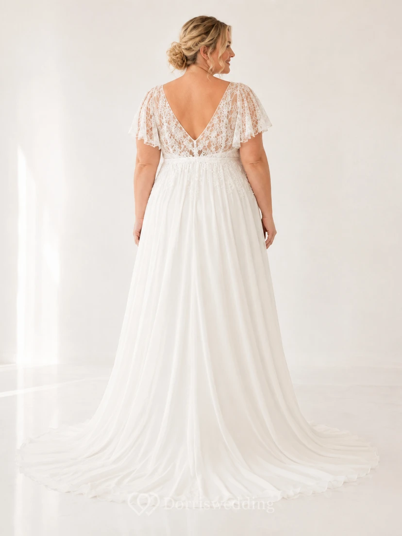 Plus Size Empire Waist Flutter Sleeve Bridal Gown view 2