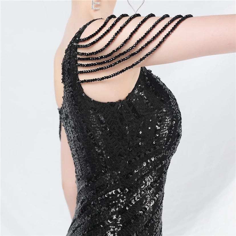 Craft Sequined Velvet Bottom Handmade Beaded Long Elegant Light Luxury Evening Dress view 49