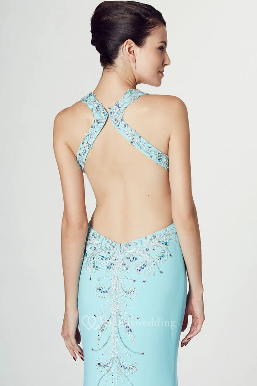 Halter Beaded Sleeveless Chiffon Prom Dress view 4