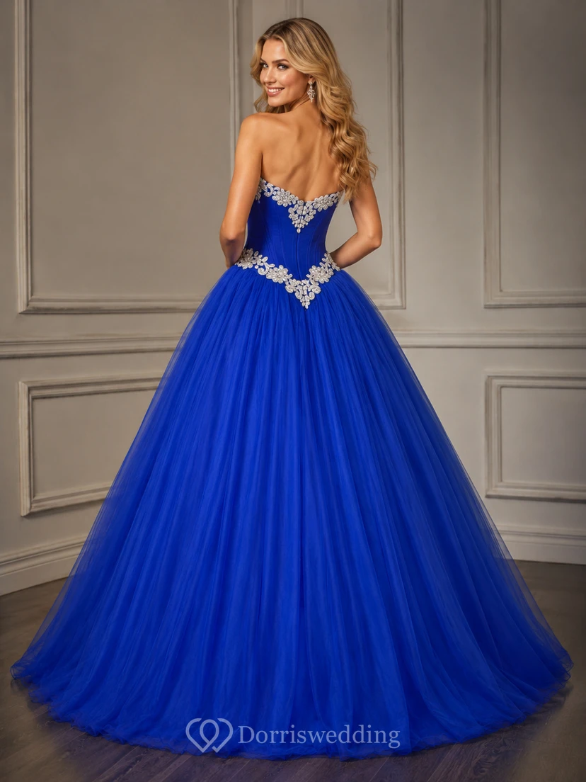 Ball Gown Floor-Length Straps Appliques Zipper Corset Back Straps Tulle Lace Dress view 2