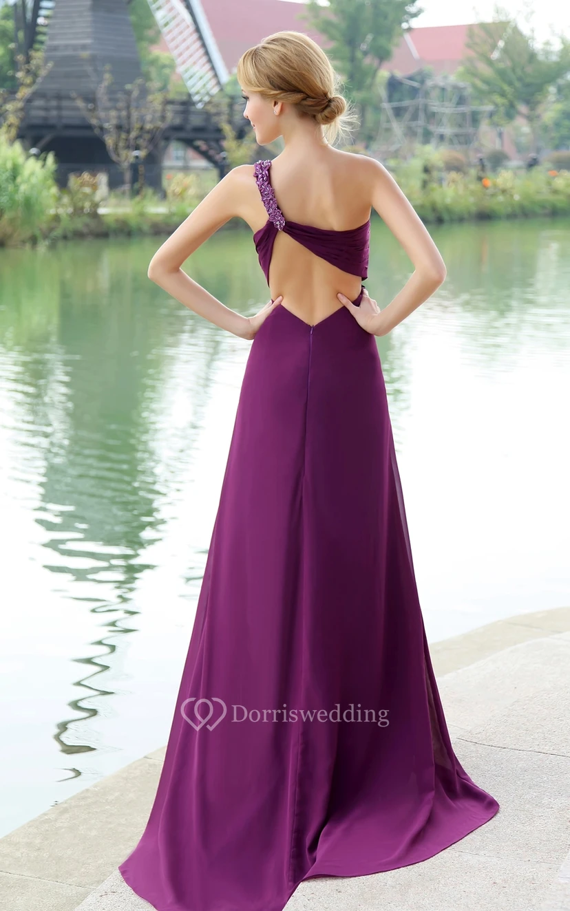 Chiffon Floor-Length Backless Dress With Floral Strap view 5