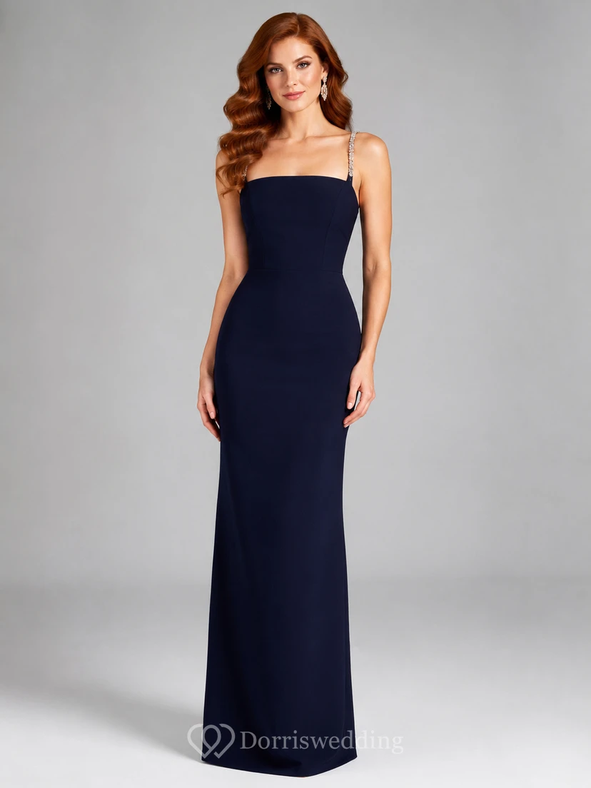 Dunkelblaues, trägerloses, minimalistisches Etui-Abendkleid