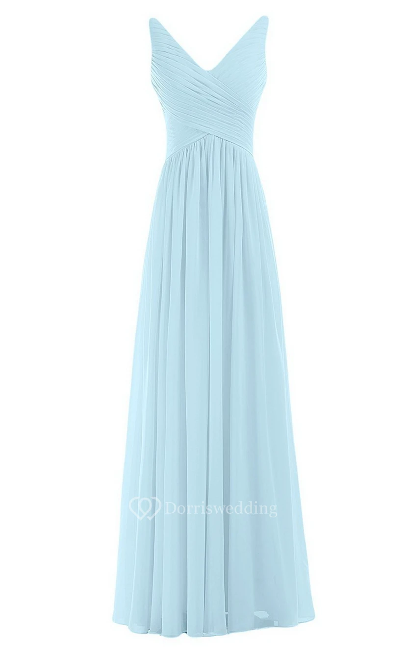 Sleeveless V-neck Chiffon Dress With Crisscross Ruching view 15