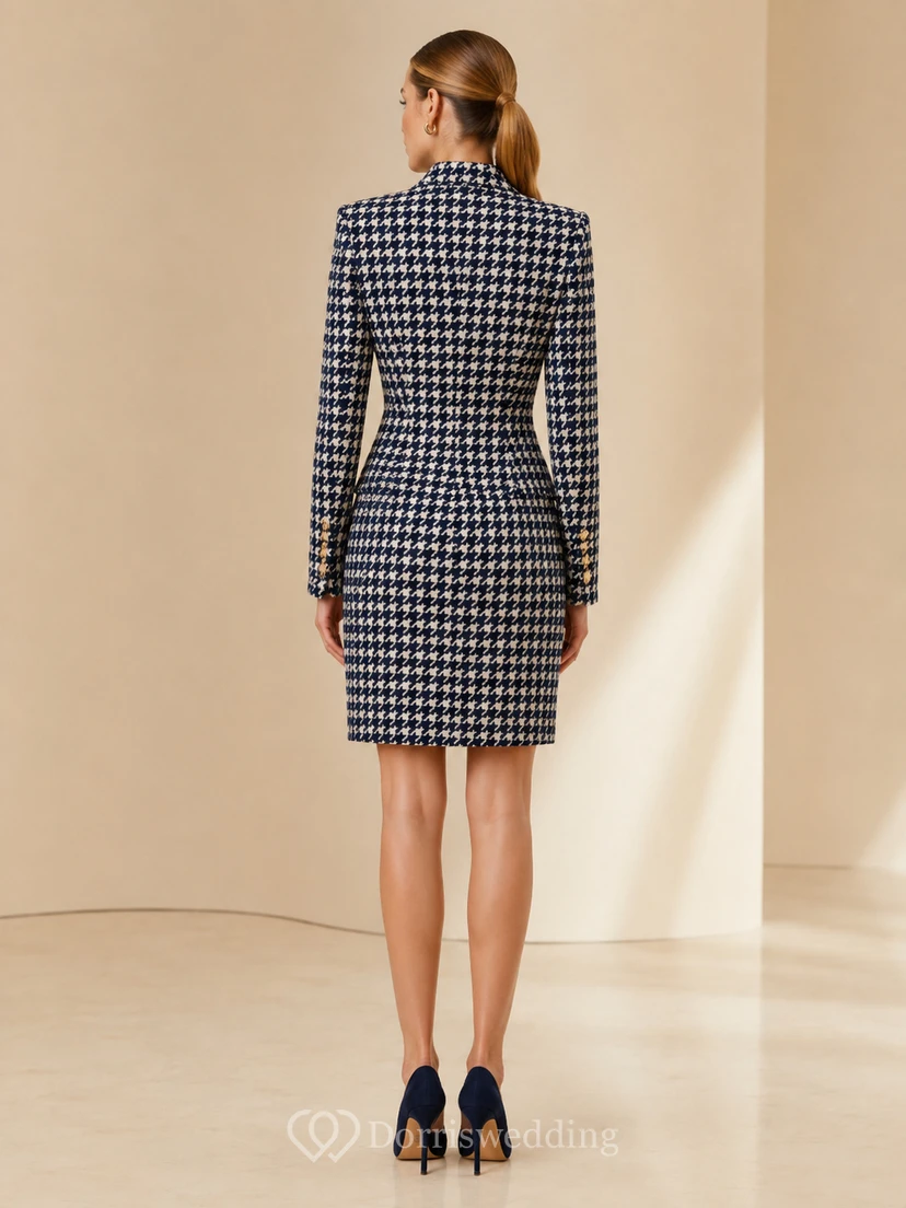 Navy Houndstooth Double Breasted Blazer Sheath Mini Dress view 2