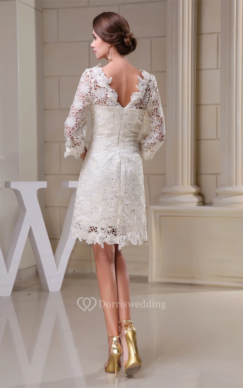 Raffiniertes, kurzes A-Linien-Kleid mit halben Ärmeln und Applikationen view 6