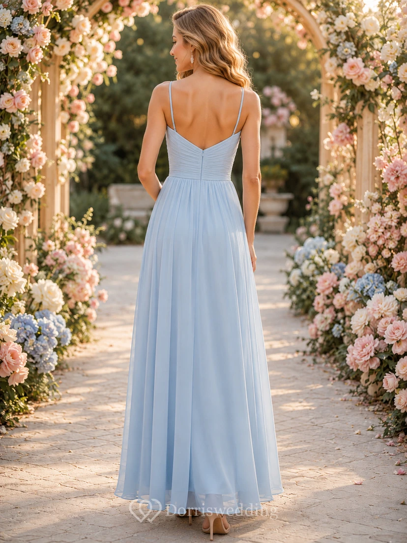 Pastel blue sweetheart chiffon A-line floor length engagement dress view 2