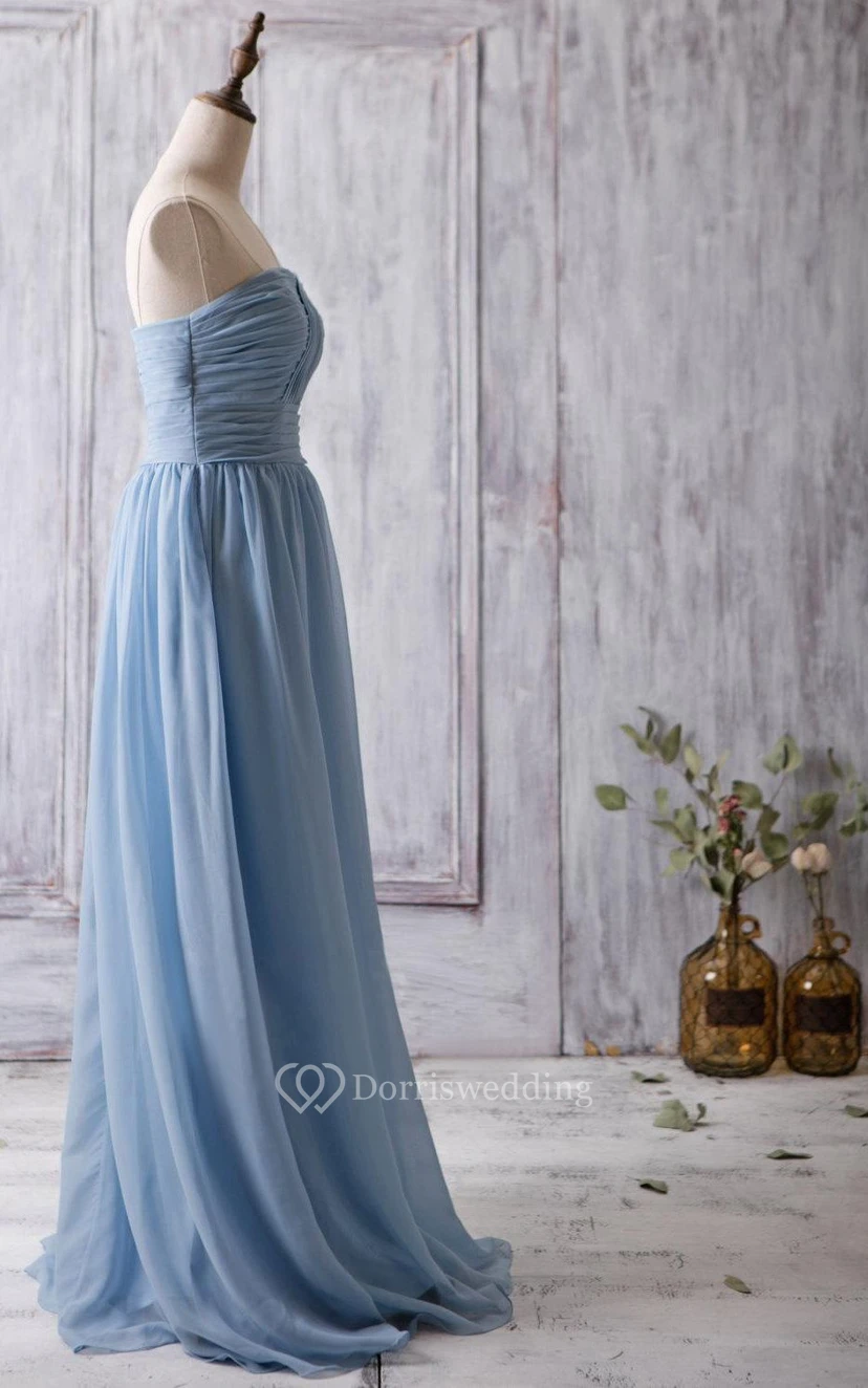 Sweetheart Pleated A-line Chiffon Long Dress With Bandage view 3