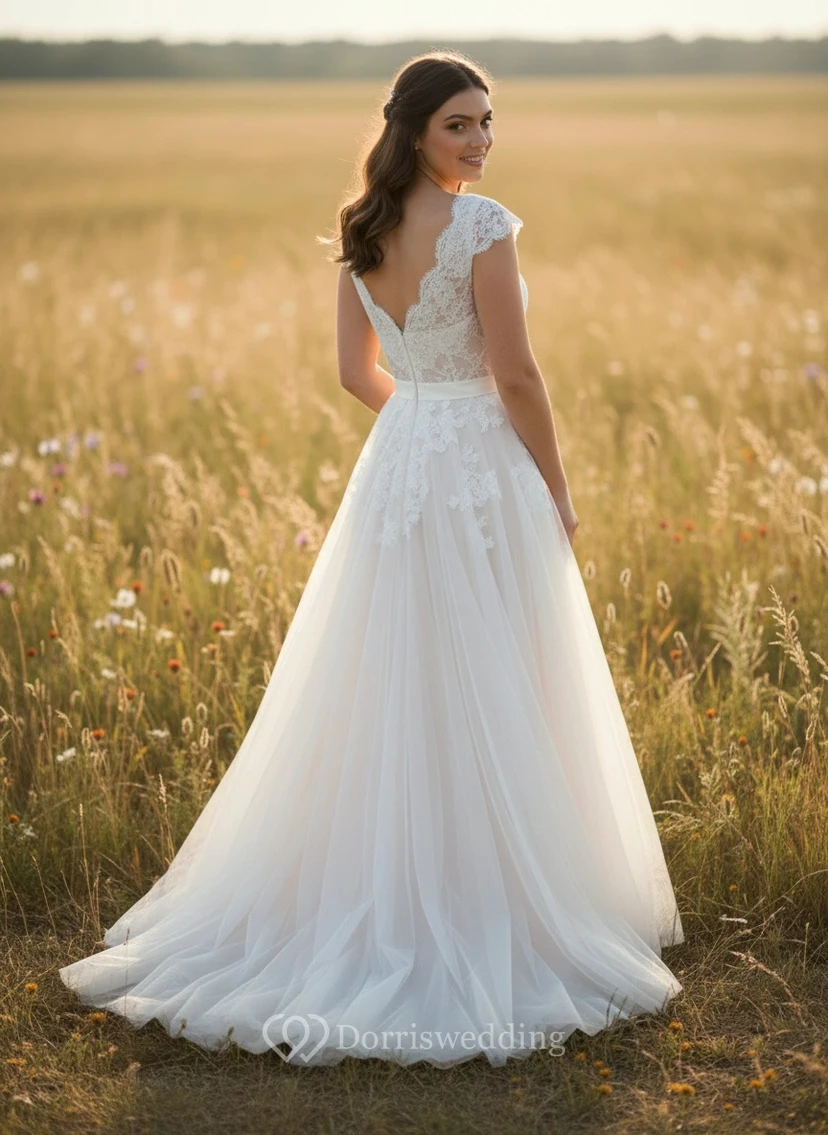 Romantisches Kleid aus Spitze und Tüll mit Schärpe view 2