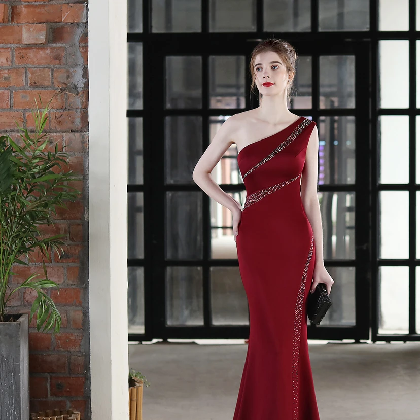 Toast Dress Bride Long One-Shoulder Thank-You Banquet Slim Fishtail Skirt Wedding Car Model Exhibition Dress view 12