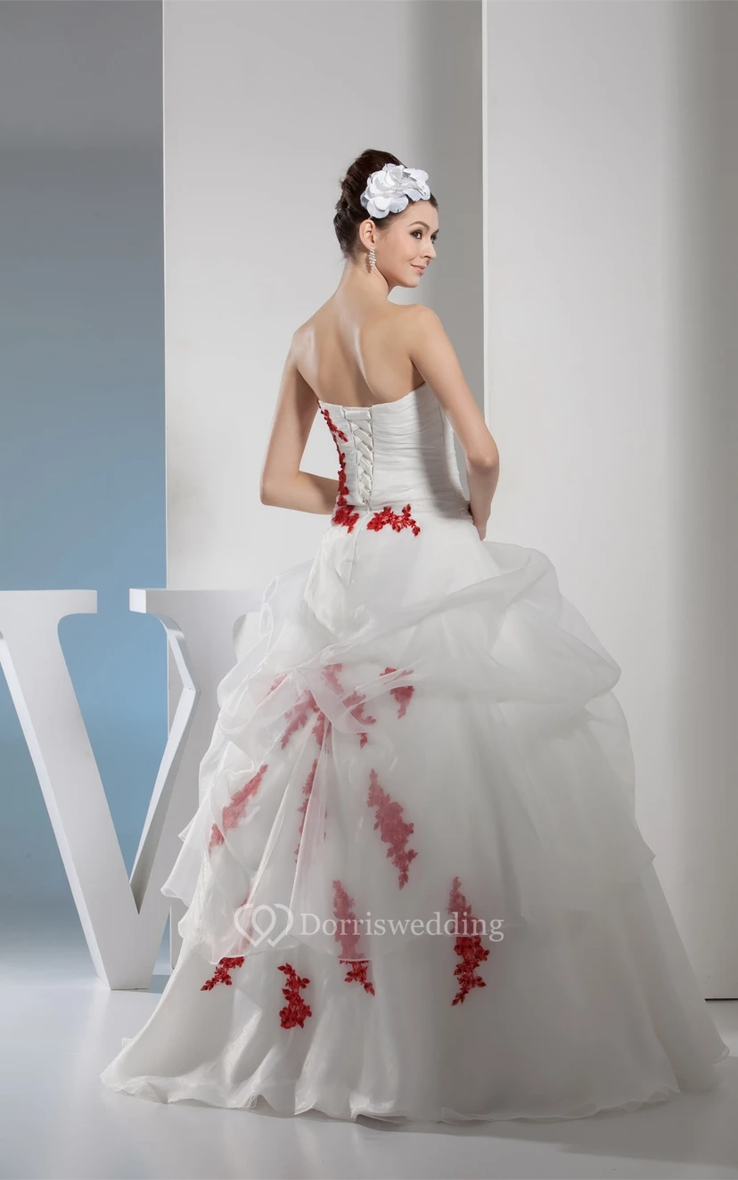 Two-Tone Ruched Tulle Sleeveless Appliques and Ball-Gown With Flower view 7