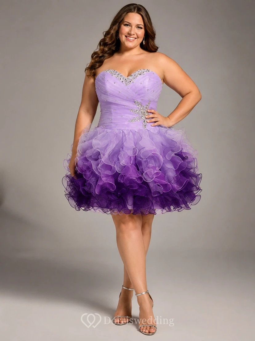 Mini-Kleid mit herzförmigem Herzausschnitt, Perlenbesatz, Rüschen und Schnürung am Rücken view 4
