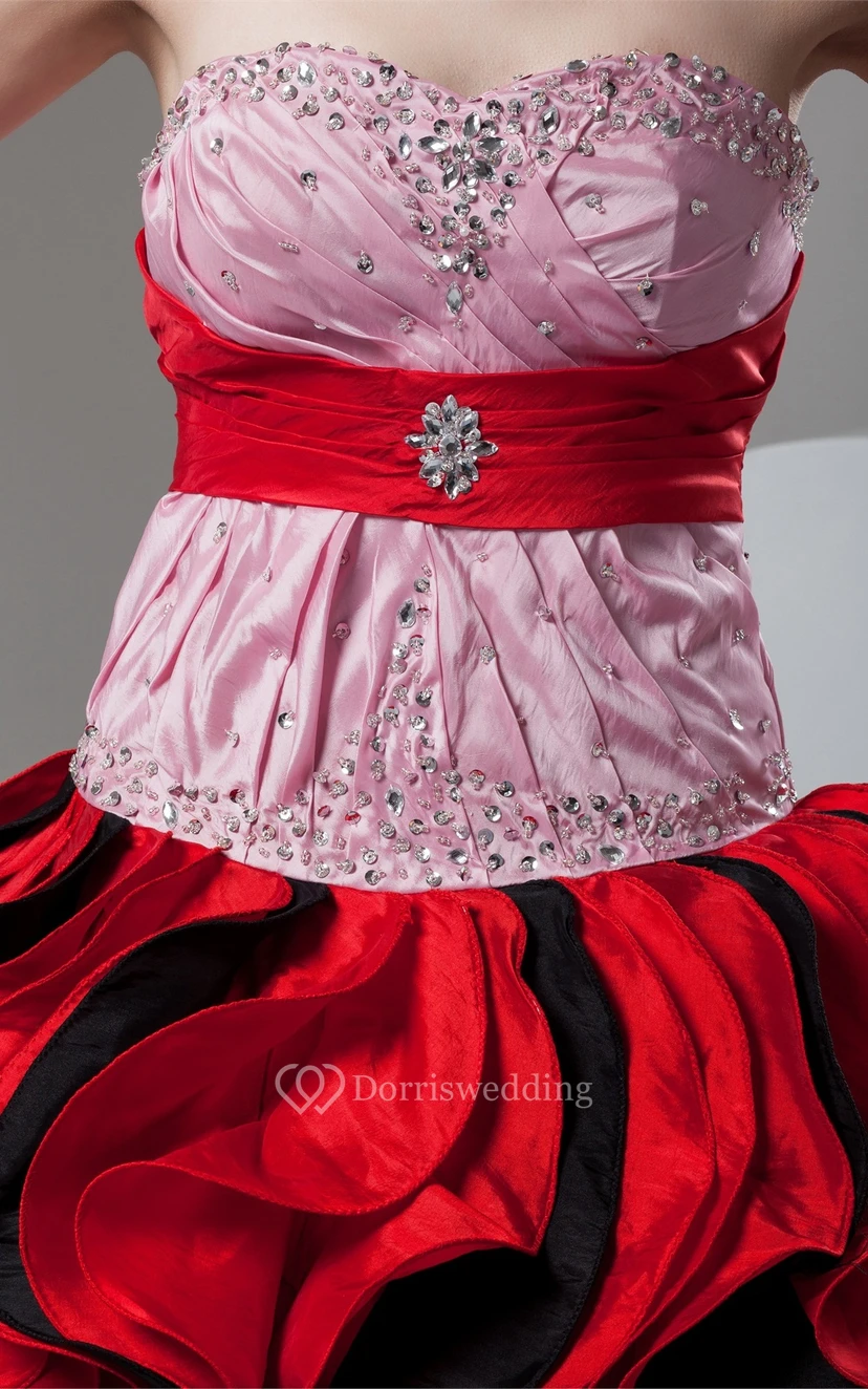 Mute-Color Ruffled Stress and Ball-Gown With Broach view 4
