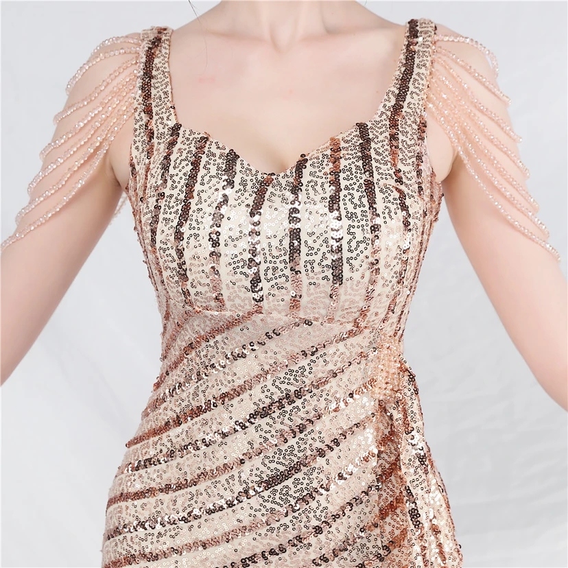 Craft Sequined Velvet Bottom Handmade Beaded Long Elegant Light Luxury Evening Dress view 8