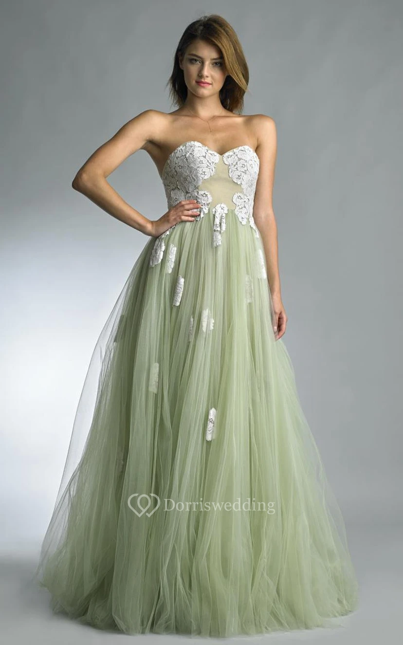 A-line Floor-length Sweetheart Sleeveless Tulle Backless Dress view 4