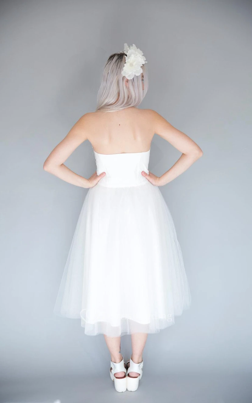 Tea Length Sweetheart A-Line Tulle Dress With Pleats view 3