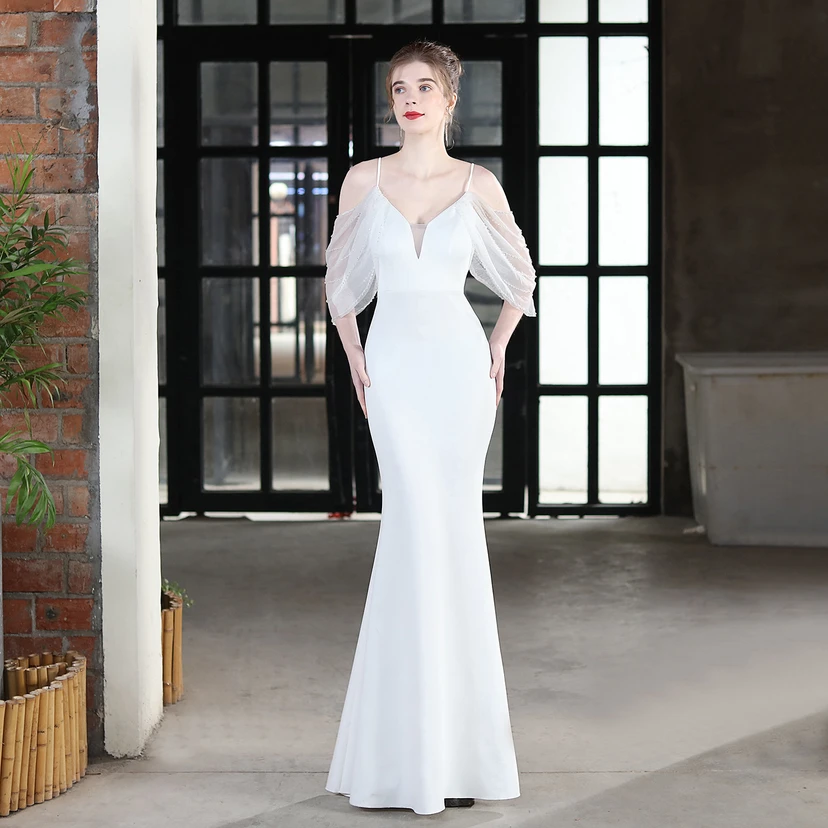 Toast Dress Bride Long Sling Thank You Banquet Slim Fishtail Skirt Wedding Car Model Exhibition Dress view 11