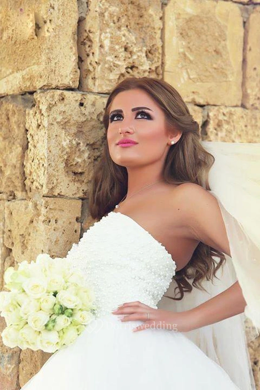 Timeless Tulle Beadings White Wedding Dress Plus Size Lace-up Sweetheart view 2