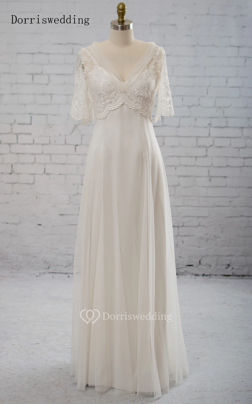 Dorriswedding V-Shaped Neckline Cape Tulle Dress With Appliques