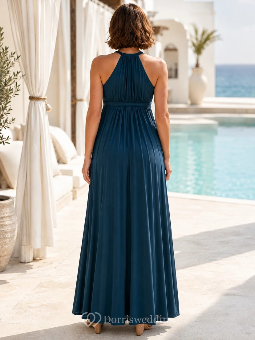 Navy Maternity Halter Sleeveless Chiffon Empire Floor-Length Dress view 2