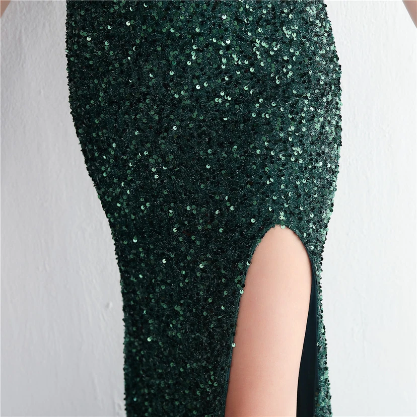 Heavy-Duty Glass Bead Craft Beaded Banquet Evening Dress Temperament Elegant Long Halter Neck Slit Sequins view 30