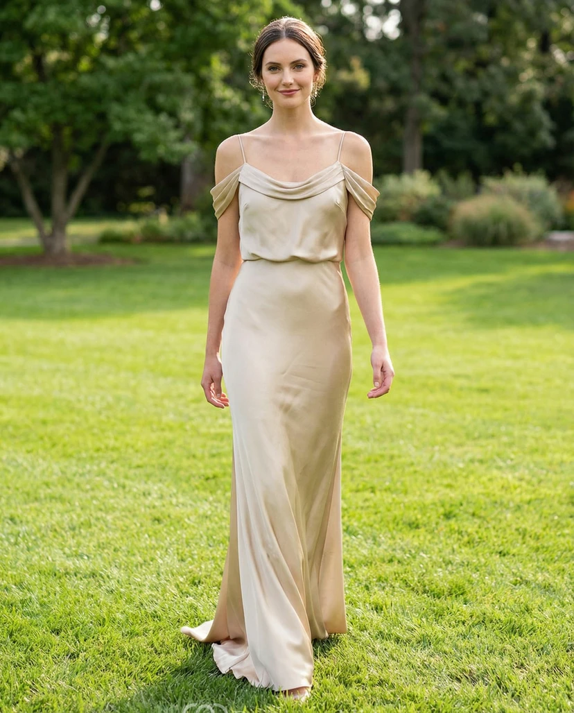 Spaghetti Strap Satin Bridesmaid Gown