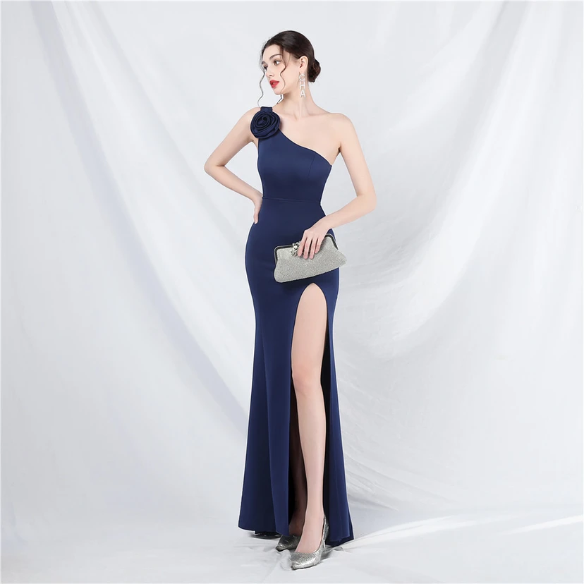 Unique Fashion Flower Design Simple And Elegant One-Shoulder Long Dress High-End Evening Dress view 31