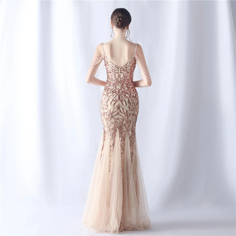Robe de soirée haut de gamme en maille perlée et ornée de perles, modèle 3034. view 42