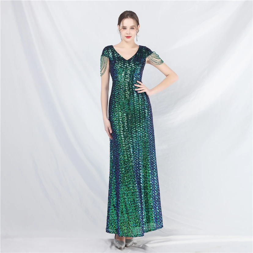 A-Line Big Swing Dress Craft Sequined Long A-Line Evening Dress view 30
