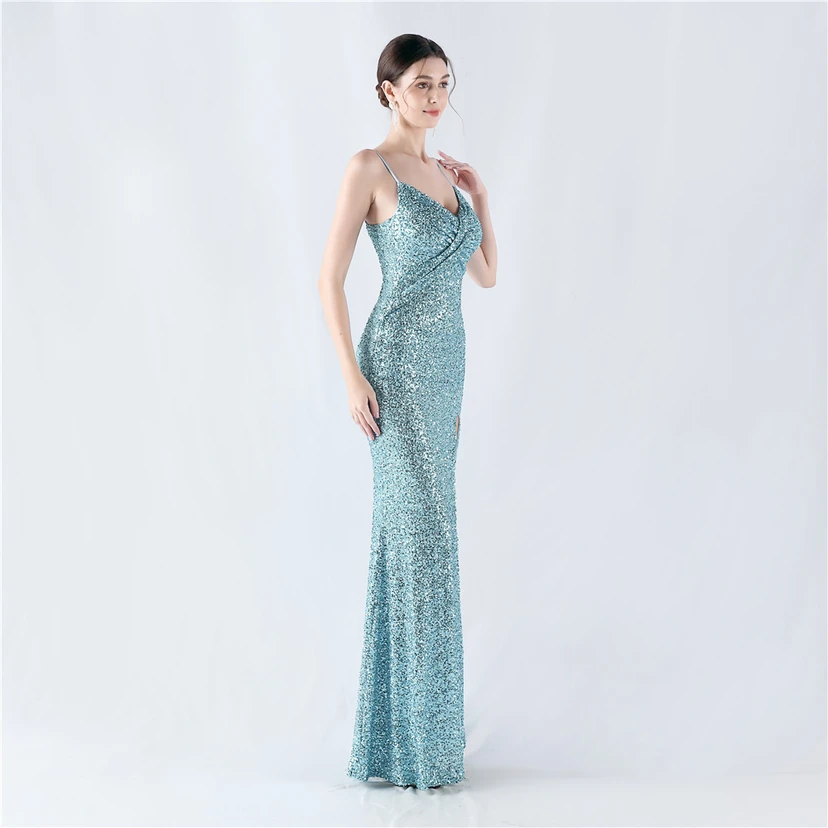 Robe de soirée sexy à sequins et fente haute, avec bretelles et encoche cryptée view 40
