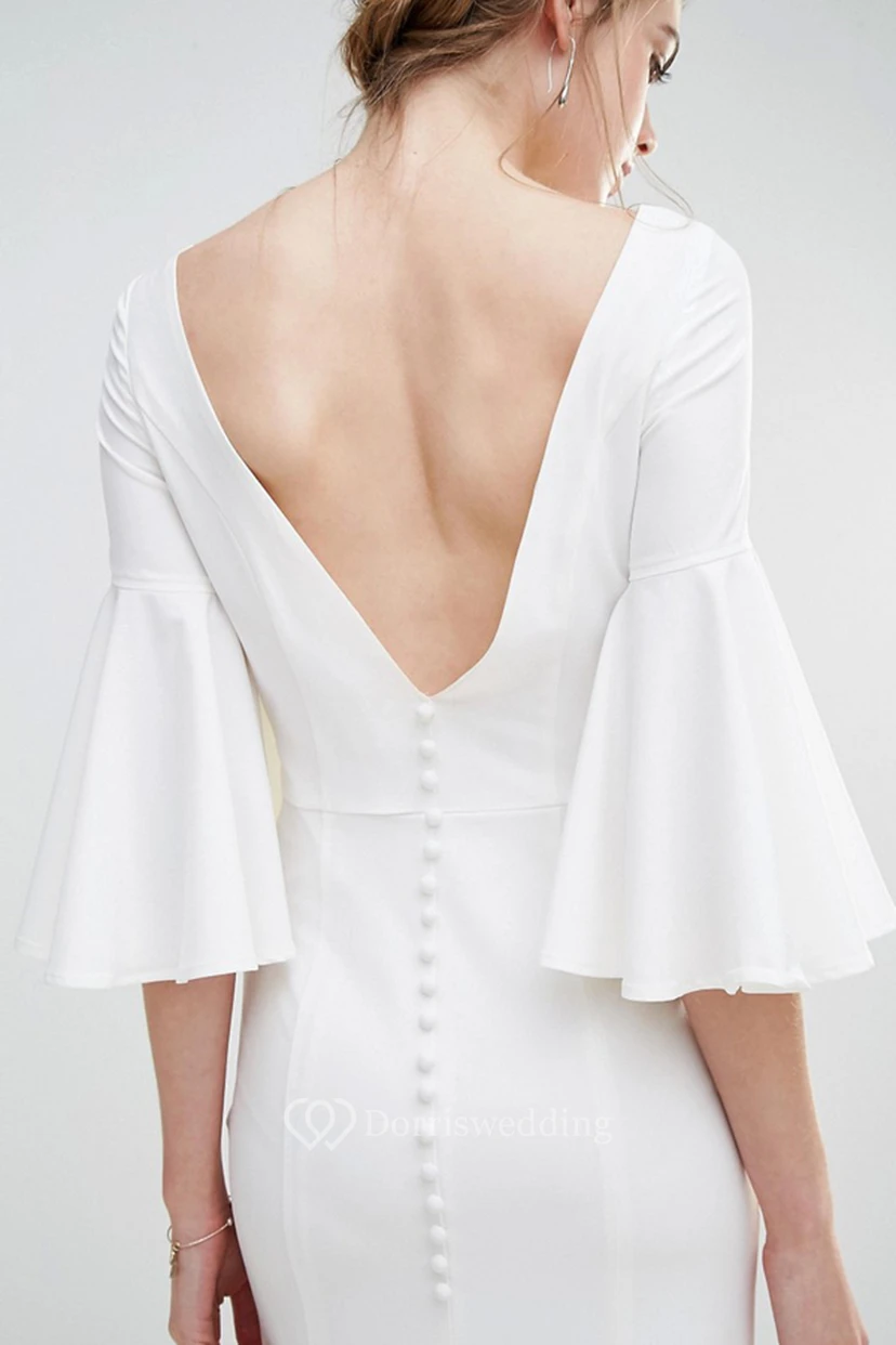 Ankle-Length Sheath Puff Sleeve Bateau Neck Chiffon Bridesmaid Dress view 2