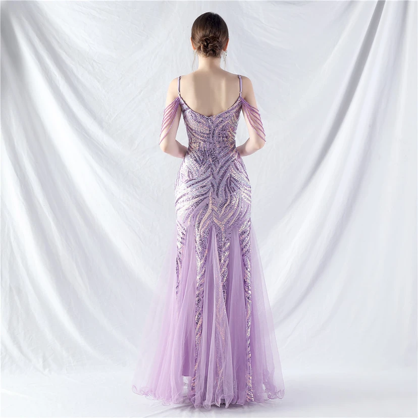 Layered Beads Spliced ​​Mesh High-End Evening Dress view 49
