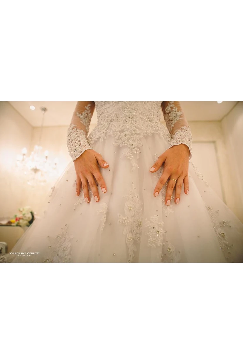 Gorgeous Lace Appliques Beadings Tulle Wedding Dress Long Sleeve view 5