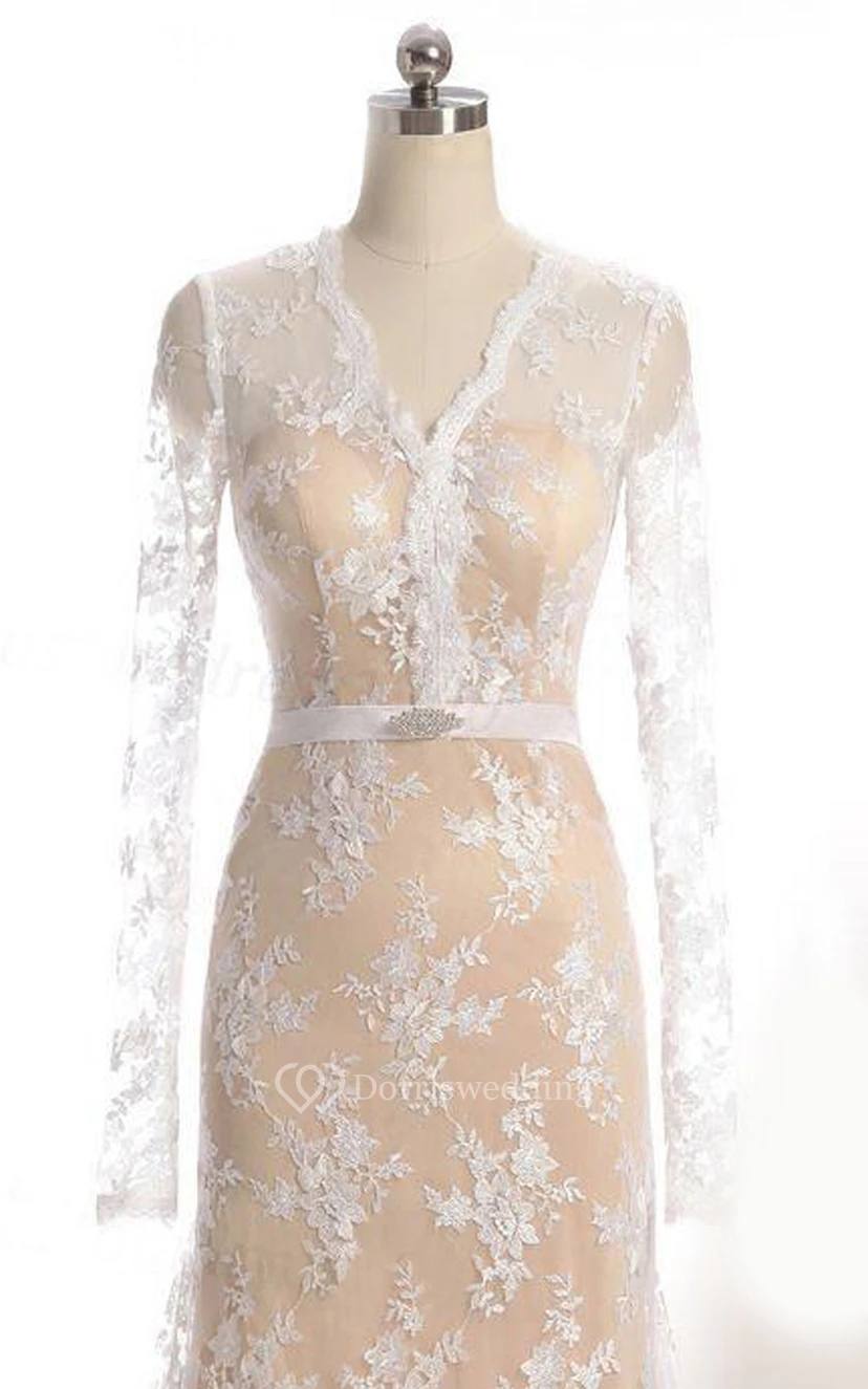 Mermaid Long Sleeve Court Train Lace Dress With Illusion view 4