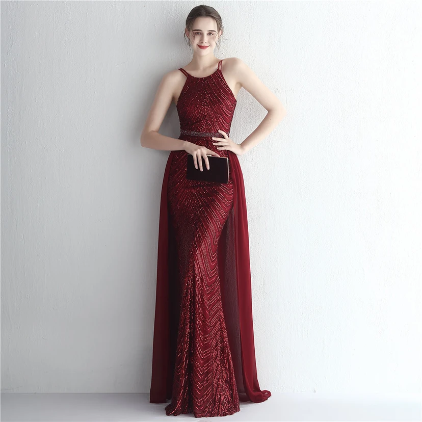 Paillettenbesetzter Chiffonrock mit Blumenmuster, handgefertigt mit Perlen und Neckholder-Ausschnitt, elegant und kühl, perfekt für festliche Anlässe. view 47