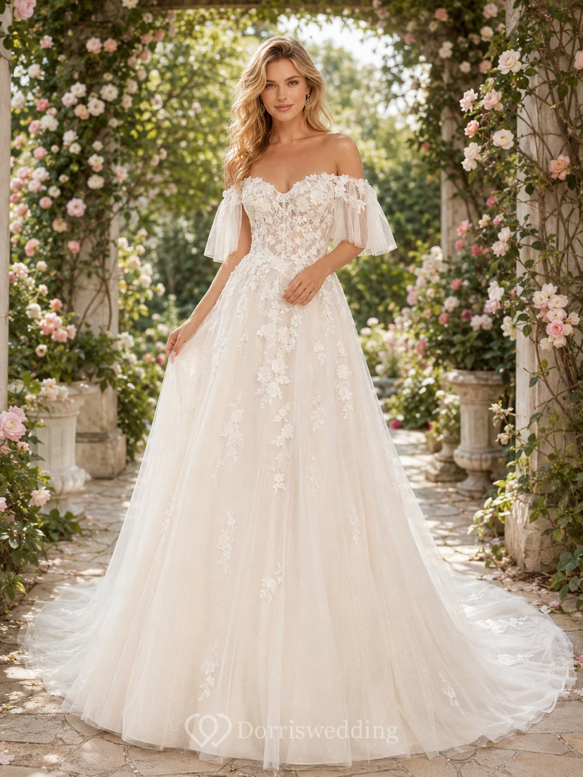 Robe de mariée en satin, robe de bal bustier avec traîne chapelle