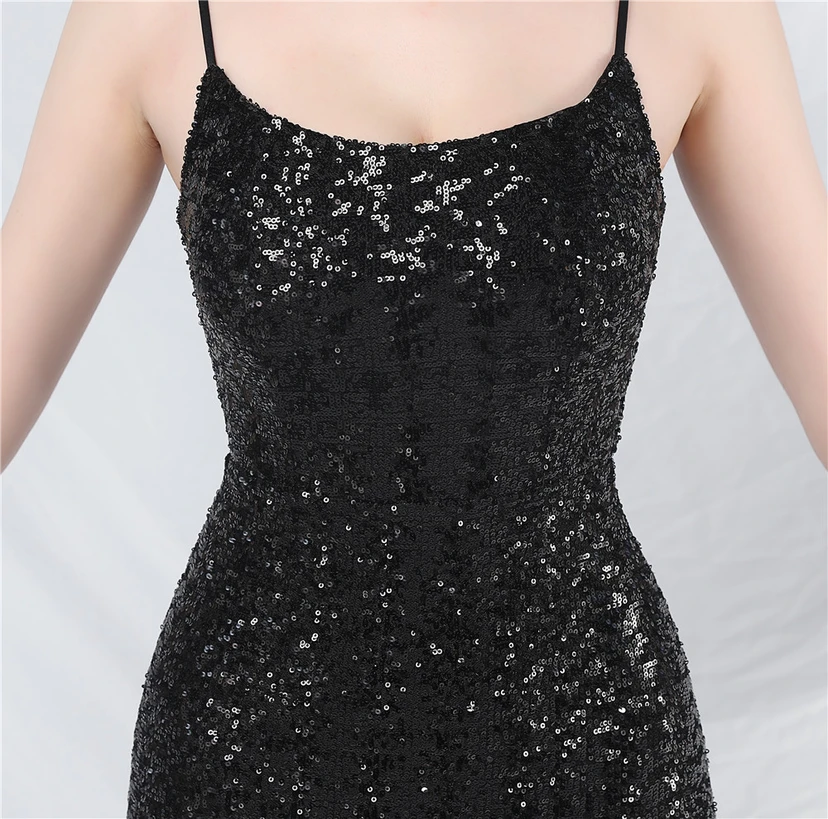 Hochwertiges, schillerndes Pailletten-Abendkleid mit Trägern view 8