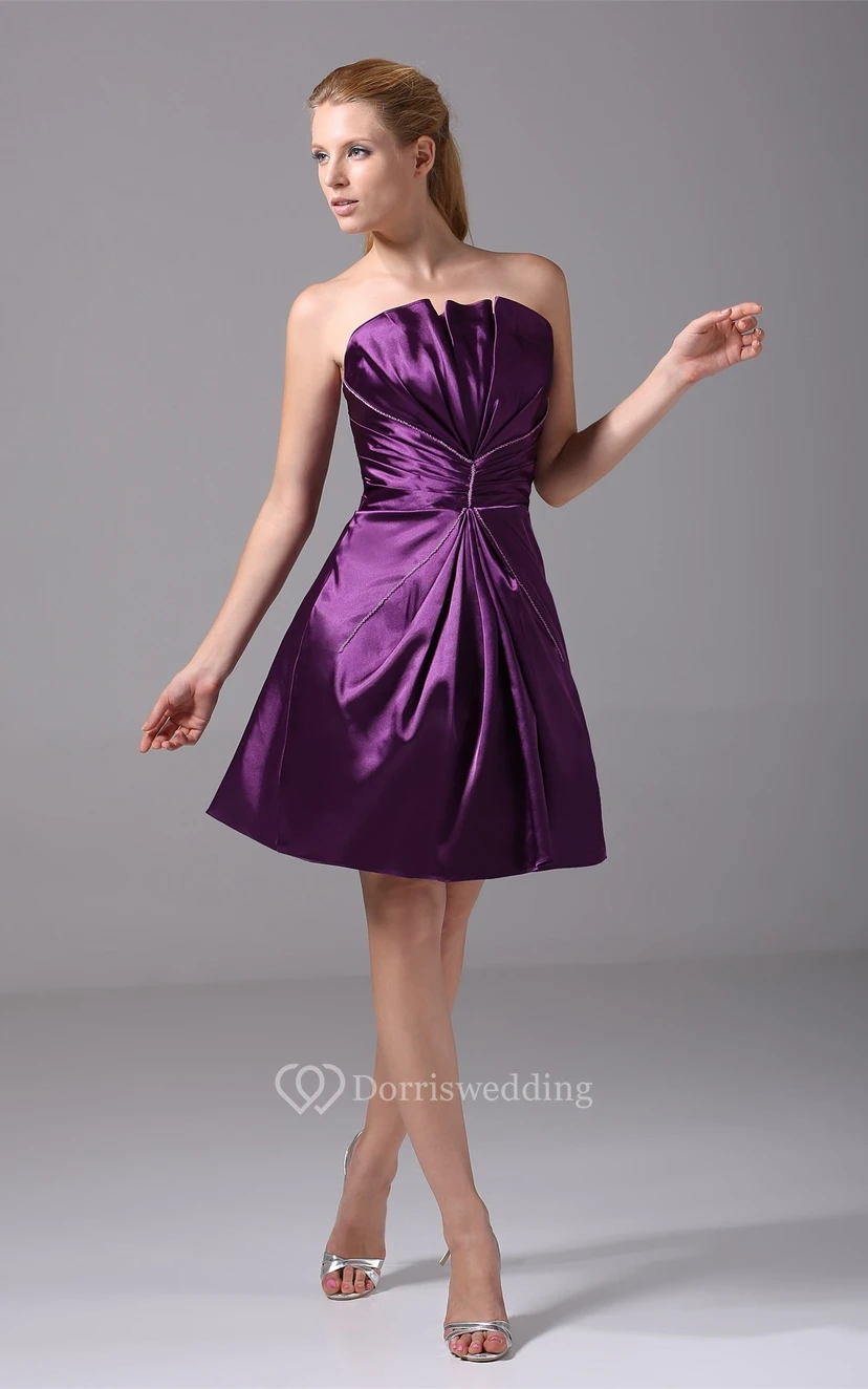 Sleeveless A-Line Mini Satin Dress With Ruching view 8