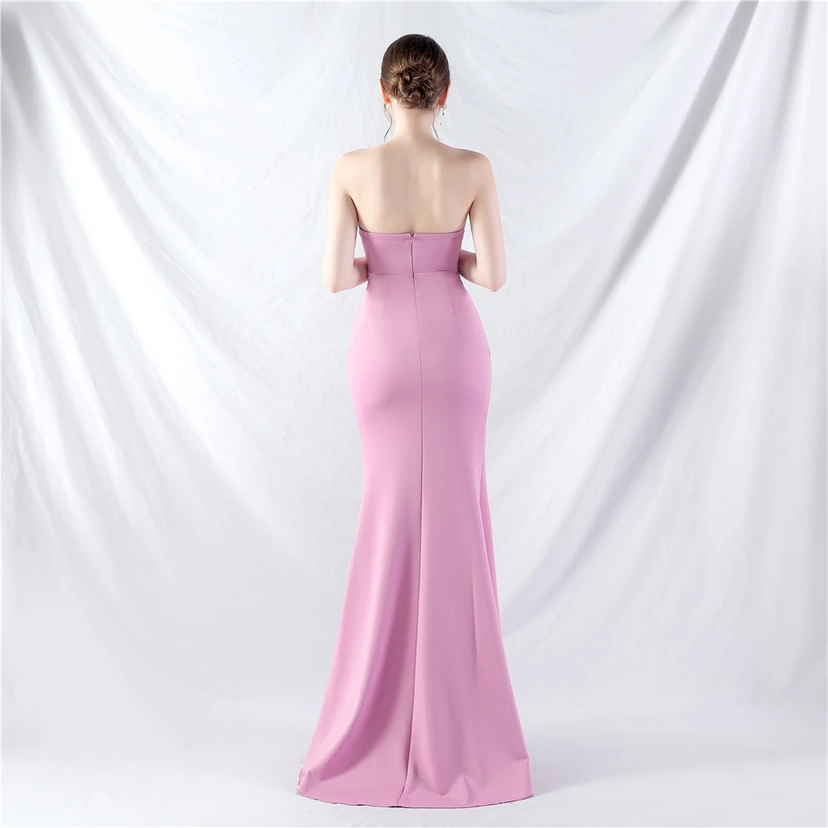 Vestido de noche de satén de alta gama con cola vertical pequeña y chaleco de espina de pescado de estilo palacio, de gran resistencia y cintura ajustada. view 15