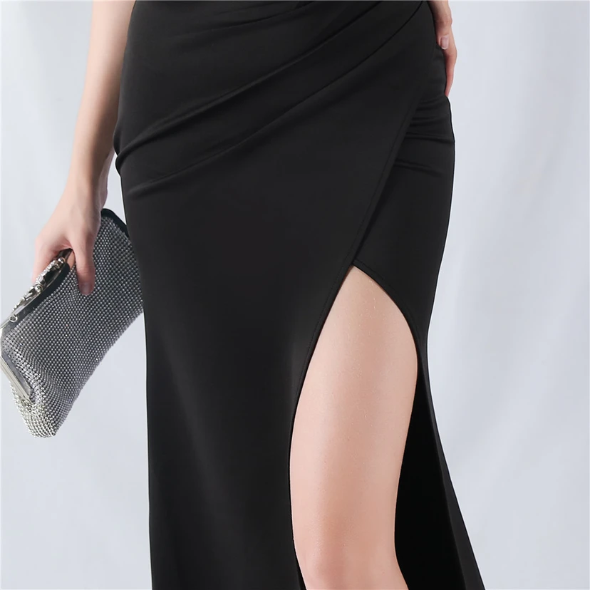 Fishbone Waist Strap Satin Host Meeting Evening Dress view 72