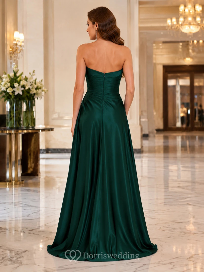 Dark Green Sweetheart Satin Slit Formal Dress view 2