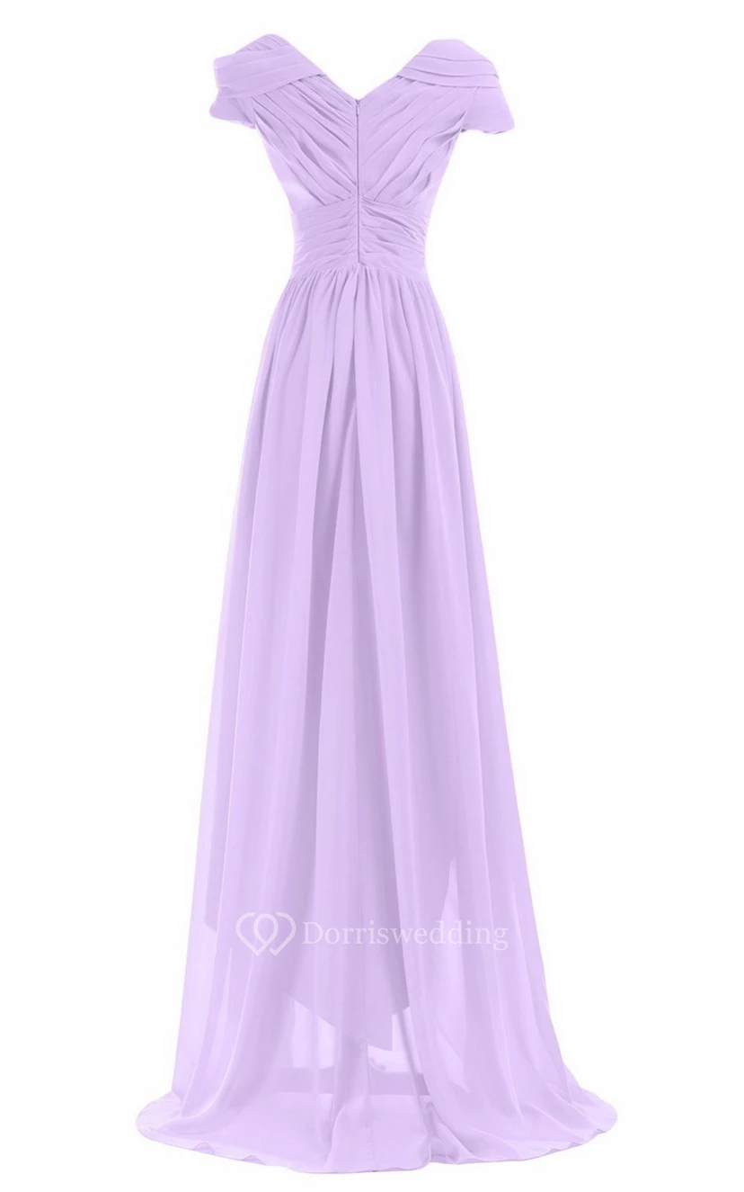 Short-sleeved Highlow Empire Ruched Chiffon Dress view 7