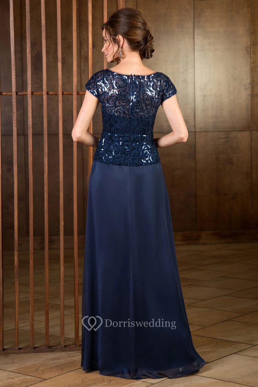 Cap-Sleeved A-Line Long Mother Of The Bride Dress With Sequined Bodice view 2