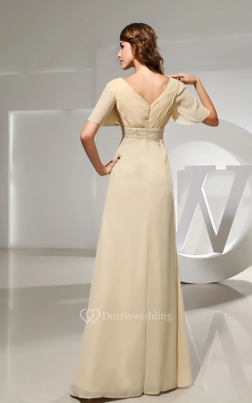 Chiffonkleid, bodenlang, trägerlos, mit Raffungen und Perlenstickerei view 6