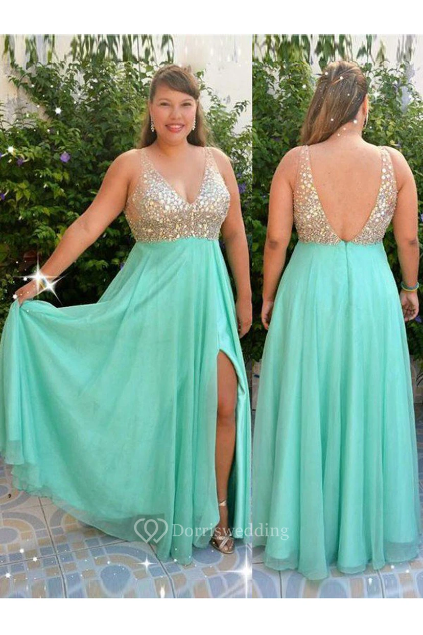 A-Line Chiffon V-neck Sleeveless Deep-V Back Dress