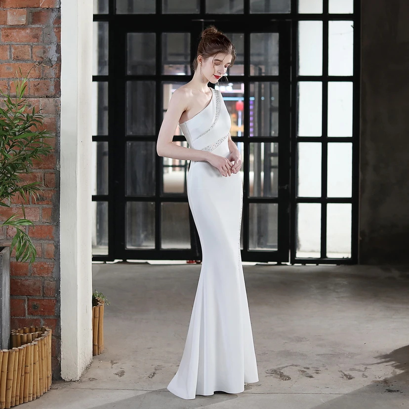 Toast Dress Bride Long One-Shoulder Thank-You Banquet Slim Fishtail Skirt Wedding Car Model Exhibition Dress view 21